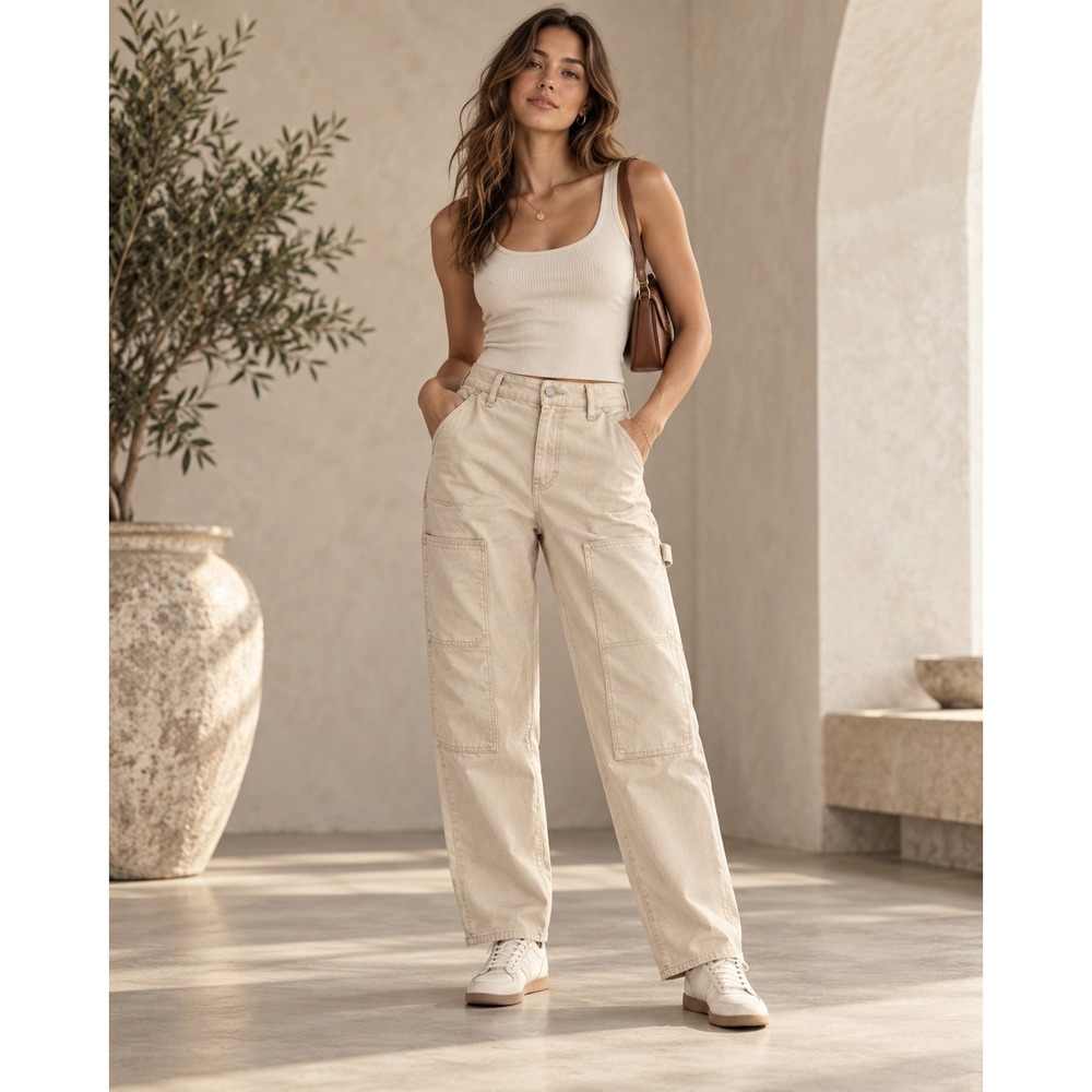Wilfred Free Carpenter Pants Size 4 Beige Utility High Rise Canvas *Flaw #1619